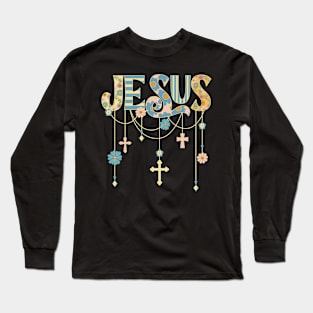 JESUS BOHO INSPIRED FLORAL WITH CROSSES Long Sleeve T-Shirt